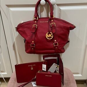 Michael Kors Cherry Red Satchel and Wallet Set